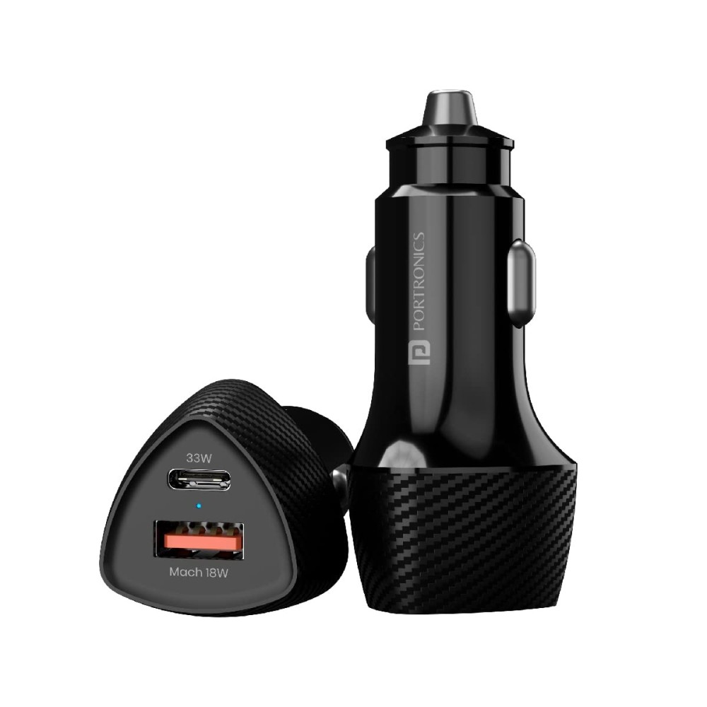 Portronics Car Power 16 51W Fast Car Charger with 33W USB-C PD & 18W USB Dual Output for iPhone, Android Smartphones & Tablets – (Black)