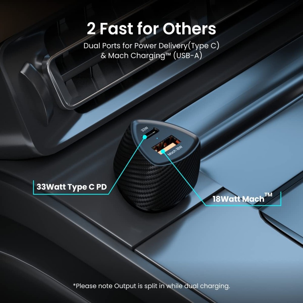 Portronics Car Power 16 51W Fast Car Charger with 33W USB-C PD & 18W USB Dual Output for iPhone, Android Smartphones & Tablets – (Black)