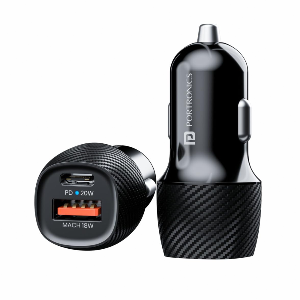 Portronics Car Power 17 20W Fast Car Charger Adapter with Dual USB Output, Fast Charging for iPhone, Android Smartphones, Tablets & More - (Black)