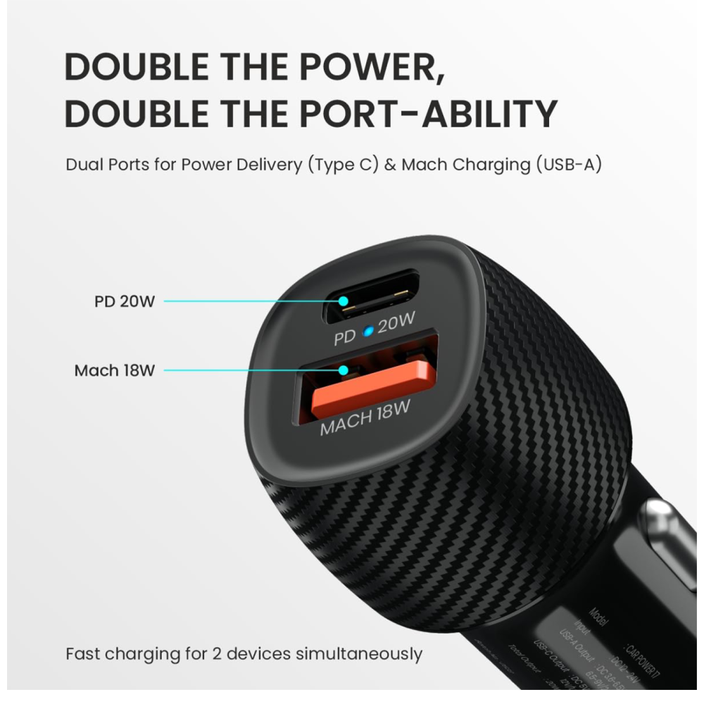 Portronics Car Power 17 20W Fast Car Charger Adapter with Dual USB Output, Fast Charging for iPhone, Android Smartphones, Tablets & More - (Black)