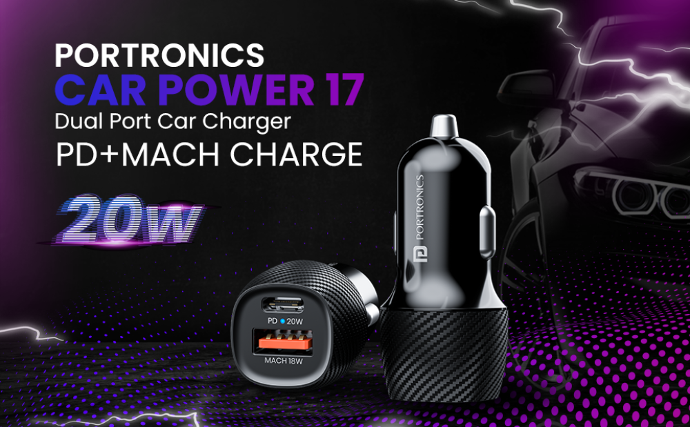 Portronics Car Power 17 20W Fast Car Charger Adapter with Dual USB Output, Fast Charging for iPhone, Android Smartphones, Tablets & More - (Black)