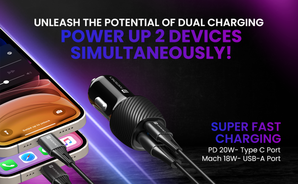 Portronics Car Power 17 20W Fast Car Charger Adapter with Dual USB Output, Fast Charging for iPhone, Android Smartphones, Tablets & More - (Black)