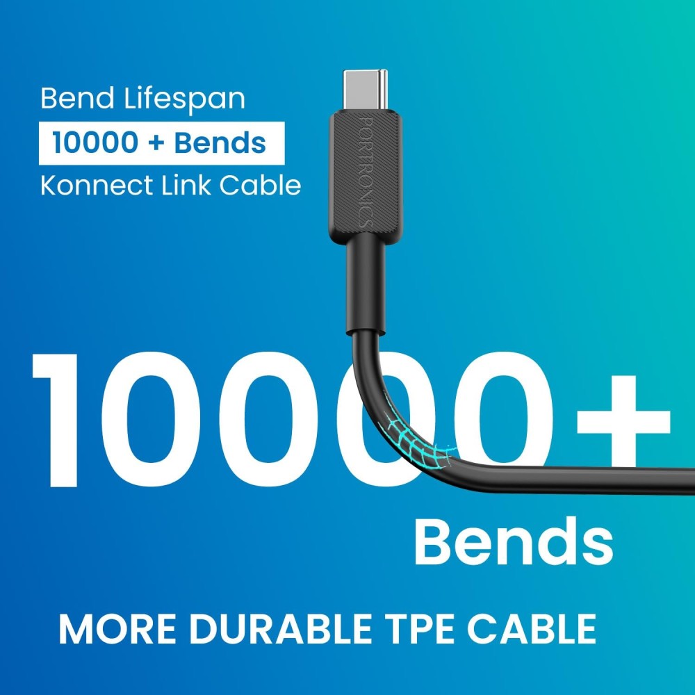 Portronics Konnect Link C Square 60W Type C to Type C Fast Charging Cable 1M Black
