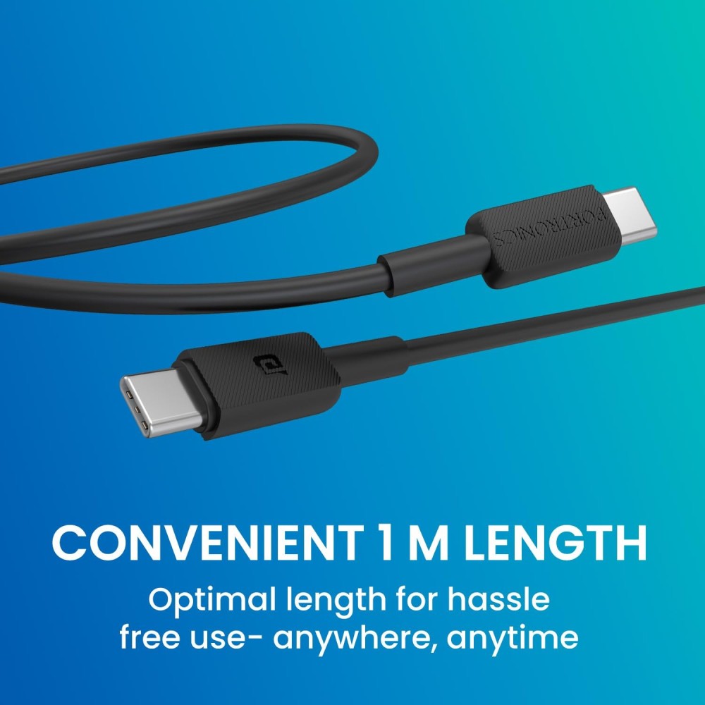 Portronics Konnect Link C Square 60W Type C to Type C Fast Charging Cable 1M Black