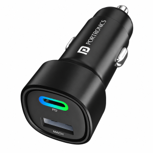 Portronics Car Power 30 Dual Output 30W Fast Car Charger with USB-C PD & USB, LED Indicator, Car Charging Adapter for iPhone, Android Smartphones & Smartwatch – (Black)