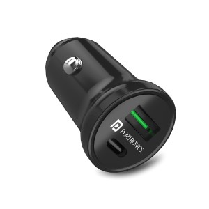 Portronics Car Power Mini 38W Dual Output Fast Car Charger with 20W USB-C PD & 18W USB Fast Charging Adapter for iPhone, Android Smartphones, Smartwatch, Earbuds & Power Bank – (Black)