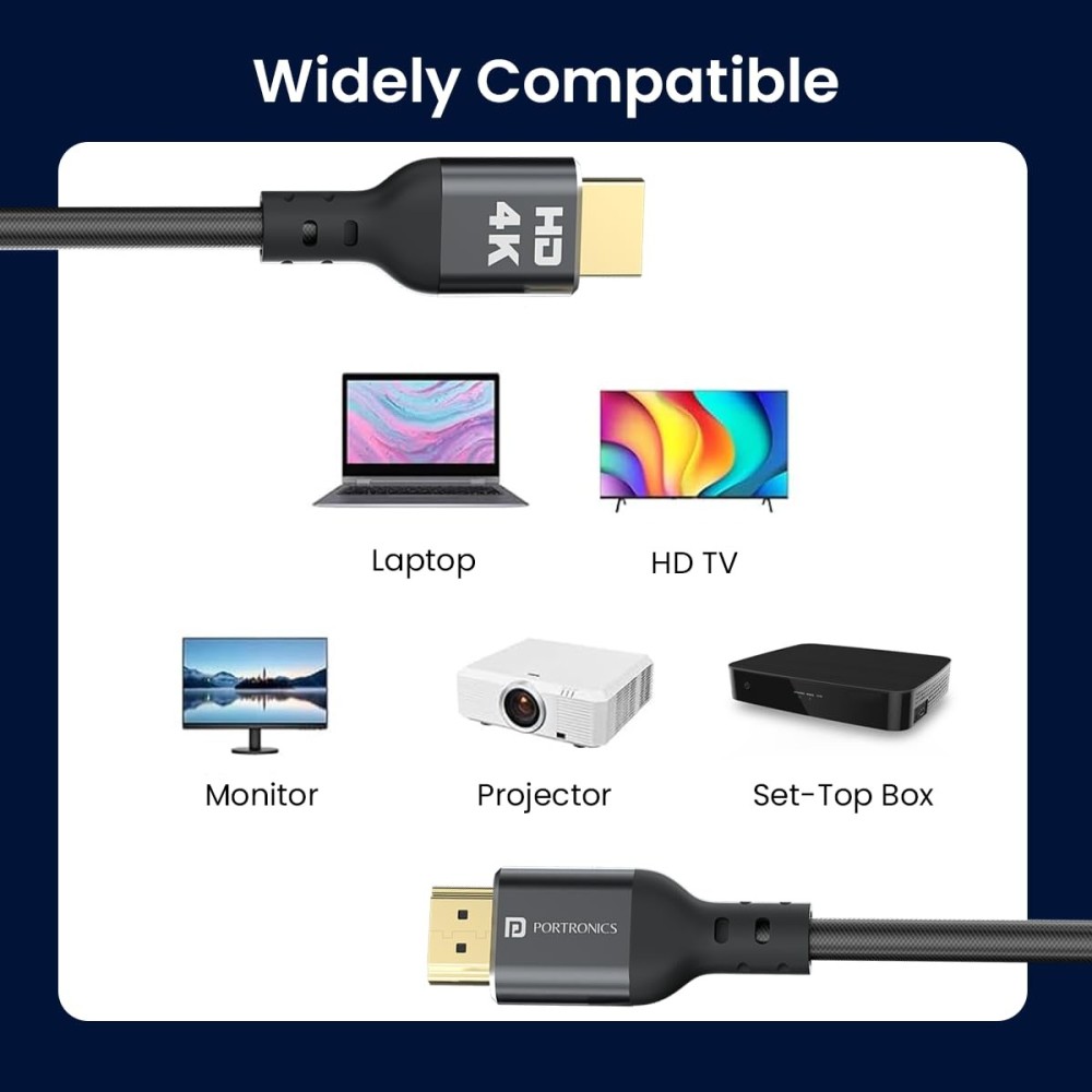 Portronics Konnect Stream 4K@60Hz HDMI to HDMI Cable (10M)