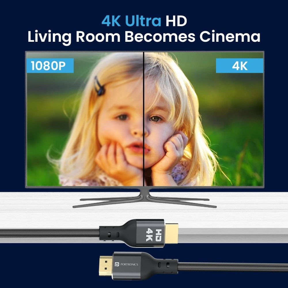 Portronics Konnect Stream 4K@60Hz HDMI to HDMI Cable (10M)