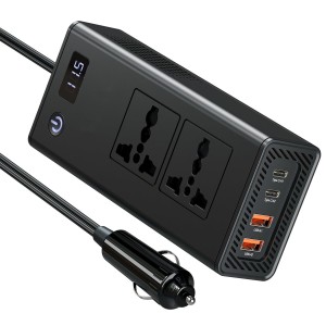 Portronics Zaptor 200W Car Power Inverter with 20W USB-C PD, Dual 36W USB-A Fast Charging, 6-in-1 Car Charger Adapter, 12V DC to 220V AC Power Converter with Voltage Display & Multi-Protectio