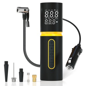 Portronics Vayu 5.0 Lite 12V DC Corded Tyre Inflator 150 PSI with Digital LED Display, Auto Shut-Off, Fast Inflation & Emergency LED Light for Cars - (Yellow/Black)